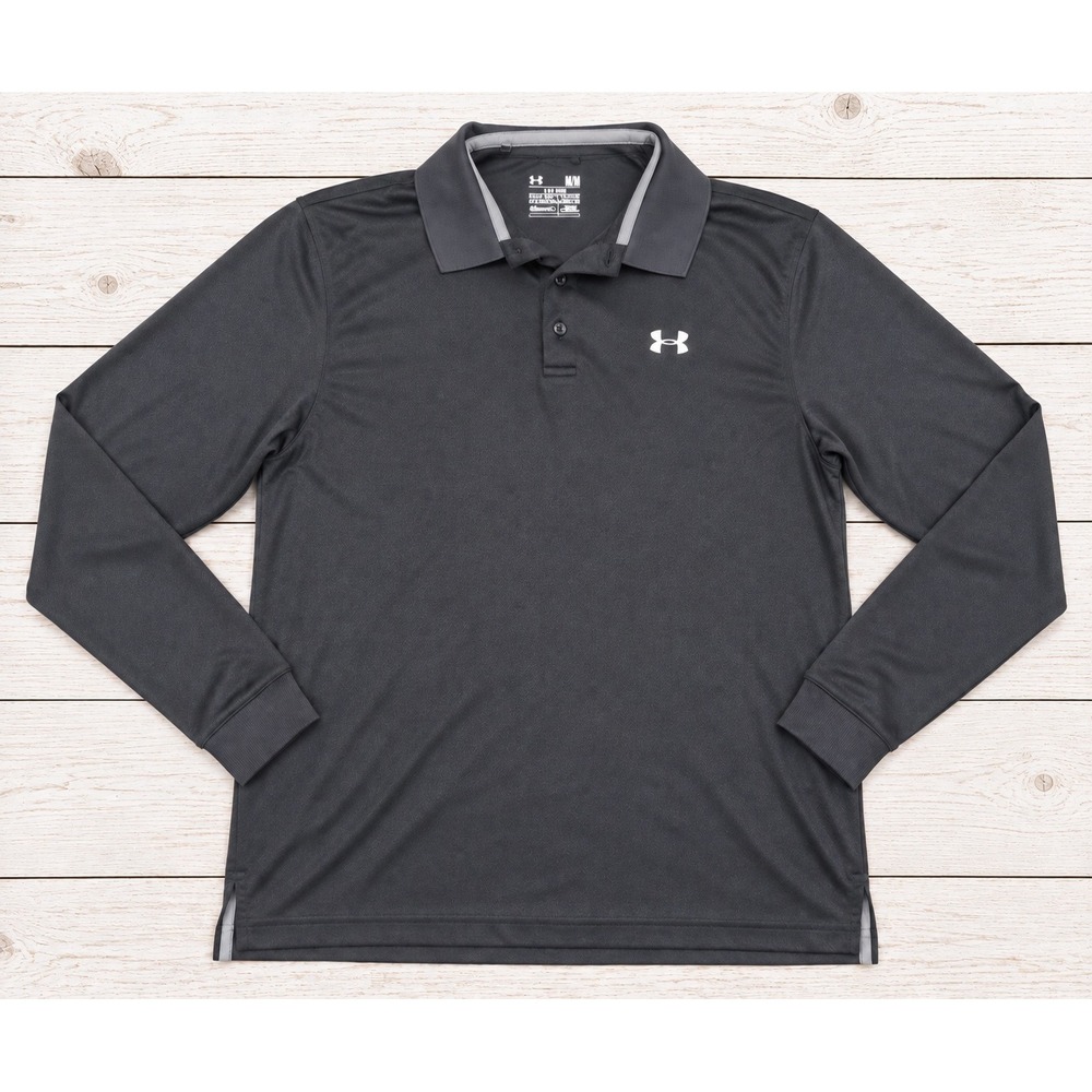 Under Armour Polo Shirt Long Sleeve Allseasongear Loose Black Mens Large